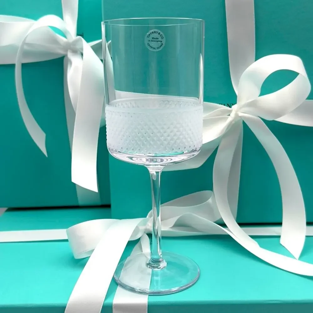 NEW - Tiffany & Co. Diamond Point Lead Crystal Wine Glass Clear Slovenia W/ Box